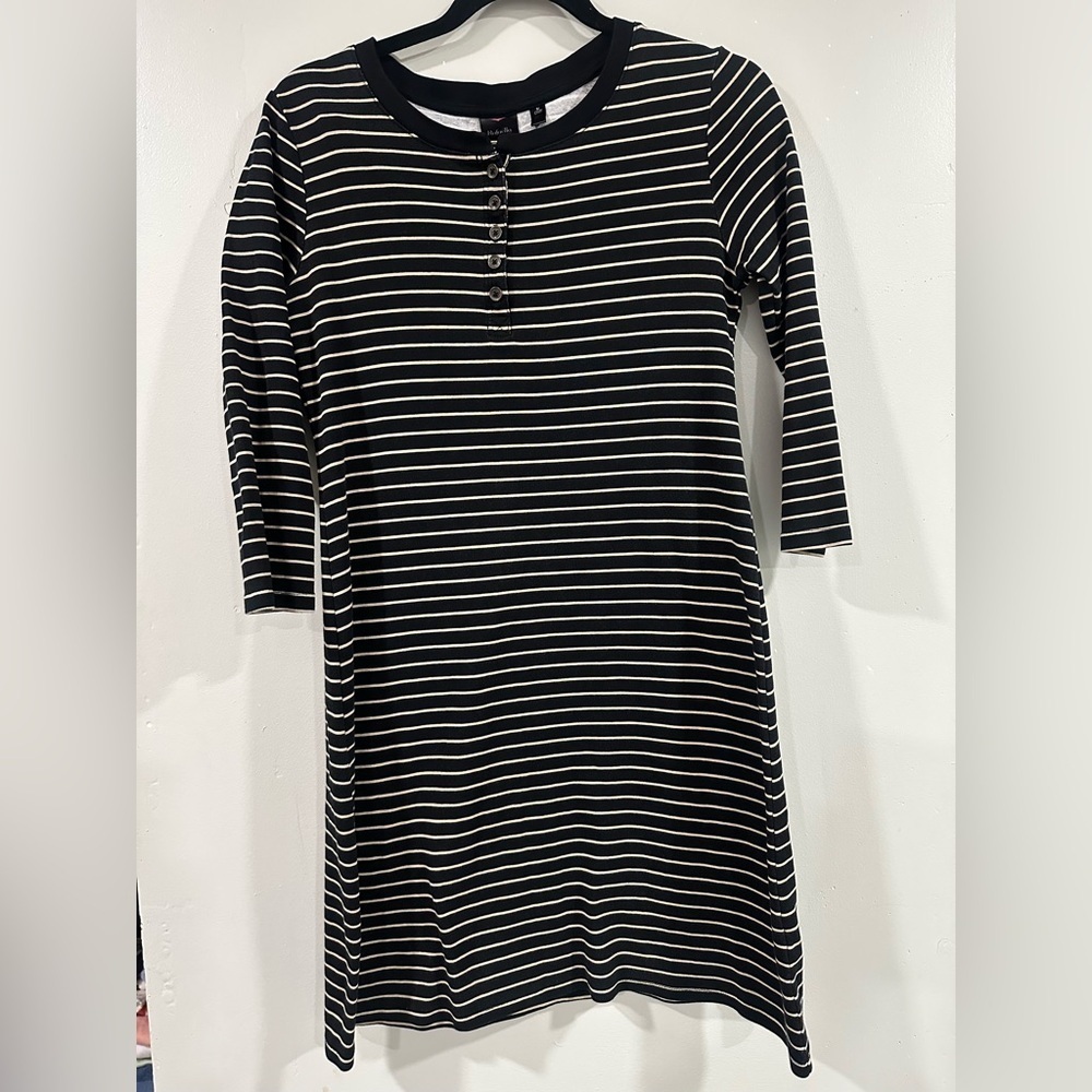 Rafaella Black and White Striped 3/4 Long Sleeve Dress size S loose fitting